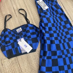 Blue and Black Checkered Skirt Set